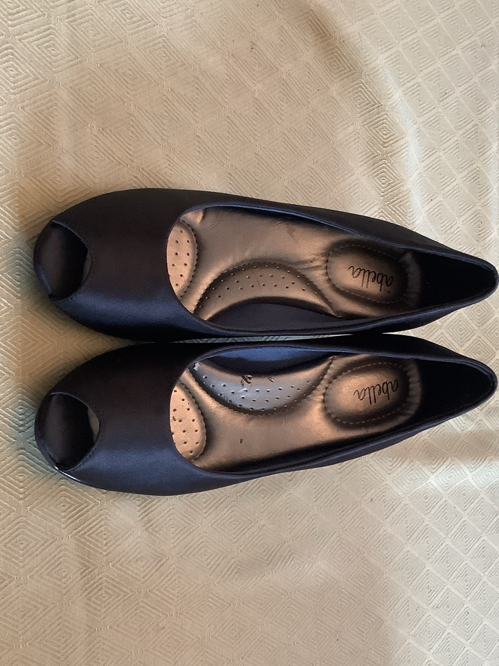 Abella Black (Navy?) Satin Peep-Toe Heels